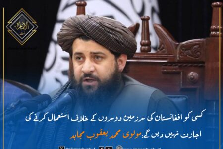 کسی کو افغانستان کی سرزمین دوسروں کے خلاف استعمال کرنے کی اجازت نہیں دیں گے: مولوی محمد یعقوب مجاہد