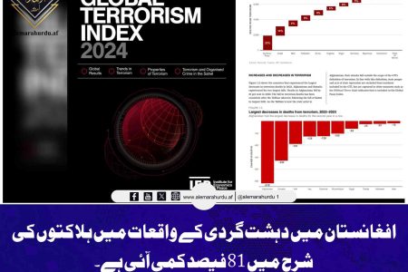 افغانستان میں دہشت گردی کے واقعات میں ہلاکتوں کی شرح میں 81 فیصد کمی آئی ہے۔ انسٹی ٹیوٹ فار اکنامکس اینڈ پیس کی رپورٹ
